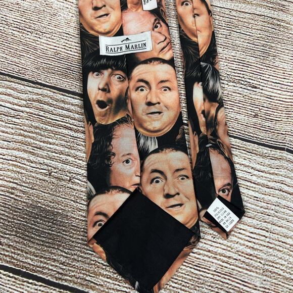 Vintage Ralph Marlin The Three Stooges Faces Collage Necktie 1997 Retro Novelty - Picture 7 of 10